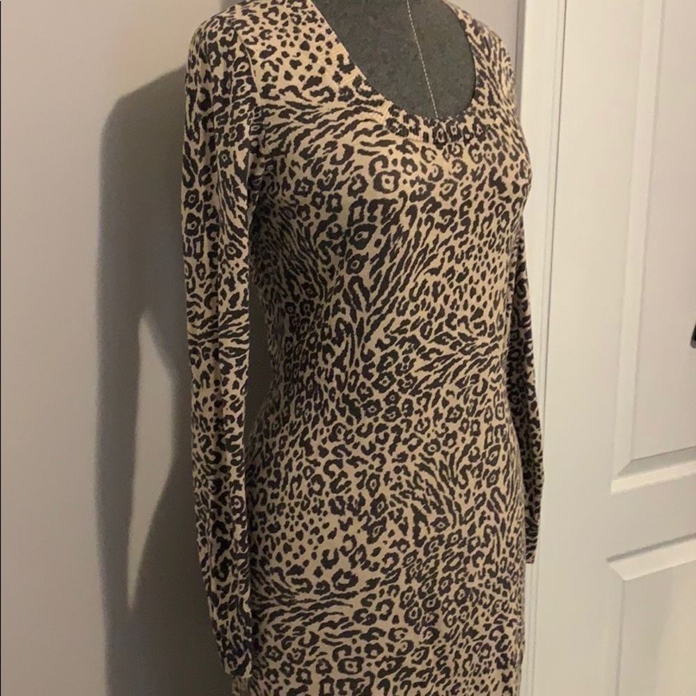 Jacob Leopard Print Dress Small Long Sleeve Crew Neck Animal Bodycon Mini Brown - Picture 8 of 10